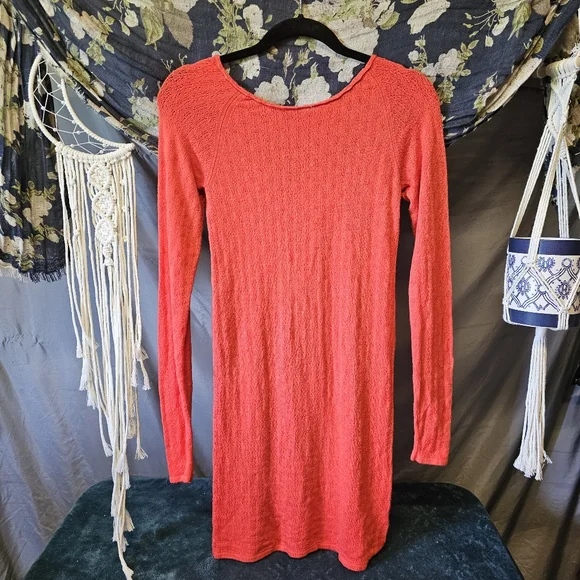 Free People |  Red Long Sleeve Scoop Back Dress size Medium